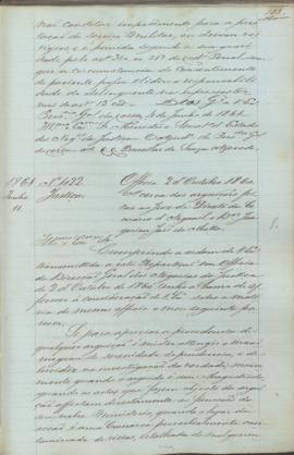 "Officio [de] 2 d'Outubro [de] 1860. Ácerca das arguições feitas ao Juiz de Direito da Comar...