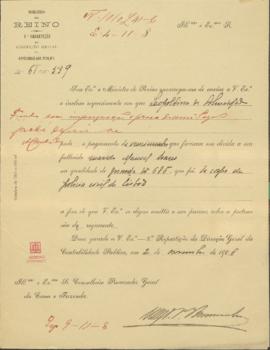 Processo em que Leopoldina de Almeida pede os vencimentos que ficaram em dívida ao seu falecido m...