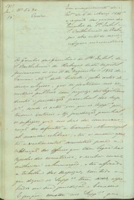 "Em cumprimento da Portaria de 6 de Março 1855 a respeito das queixas dos Parochos de Sta. I...