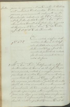 "Em virtude do Officio do Ministerio do Reino de 18 de Junho de 1845 sobre a pertençao de Sa...