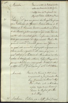 " [Officio de informação e parecer em virtude de Portaria] de 1 de Fevereiro de 1841 ácerca ...