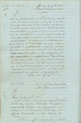 "Officio de 13 [de] Agosto [de] 1862. Domingos Tavares pede perdão"