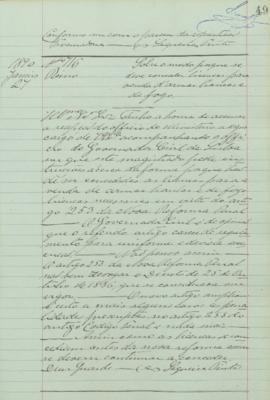 "Sobre o modo por que se deve conceder licenças para venda de armas brancas e de fogo"