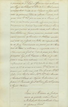 "Idem ao Ministro da Justiça ácerca da querella contra o Barão de Holbach por haver publicad...