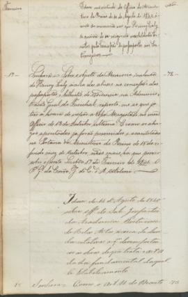 "Idem de 14 d'Agosto de 1840 sobre officio do Sub-Inspector da Academia Portuense de Belas A...