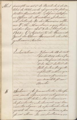 "[Parecer em virtude do Officio do Ministerio da Justiça] de 12 de Outubro de 1842 sobre req...
