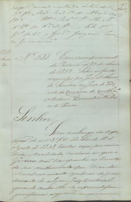 "Em cumprimento da Portaria de 23 de Maio de 1859 - Sobre os factos arguidos por José d'Alme...