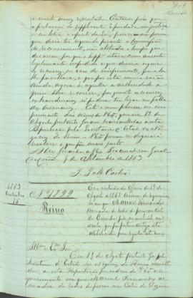 "Em virtude do officio de 19 de Agosto de 1863. Acerca do requerimento em que Manoel Fernand...