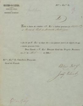 Ofício da Direção Geral dos Próprios Nacionais, remetendo o processo n.º 19284 P, de Bernardo Pin...