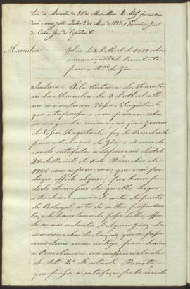 " [Officio de informação e parecer em virtude de Portaria] de  2 de Abril de 1839 sobre a no...