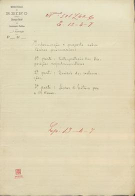 Consulta relativa à seleção de livros para o ensino primário e normal