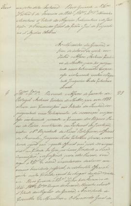 "Ao Ministro da Guerra, a fim de saber-se se existe em Lisboa o Alferes Antonio Cordeiro de ...