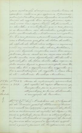 "Acêrca da reclamação apresentada pelo capitão do vapor "Chamois" que transportou ...