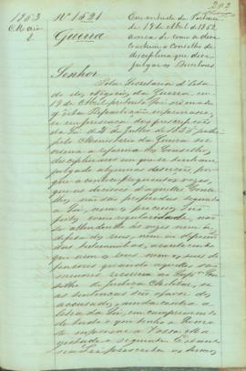 "Em virtude da Portaria de 19 de Abril de 1862 acerca de como se deve construir o Conselho d...