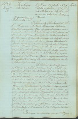 "Officio [de] 27 [de] Dezembro [de] 1858. Sobre a pretenção do Juiz da Relação de Lisboa Sev...