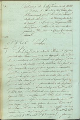"Portaria de 4 de Janeiro de 1856 Ácerca da declaração feita publicamente pelo Lente da Facu...