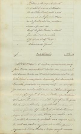 "Letras pelo imposto de 3 reis em arratel de carne, do Districto de Villa Real, pelos 3 anno...