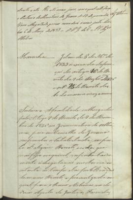 " [Officio de informação e parecer em virtude de Portaria] de  5 de Março de 1839 ácerca da ...