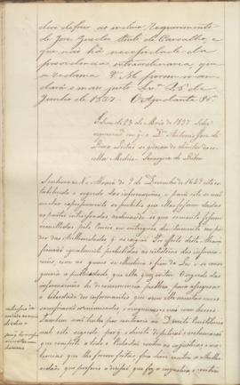 "Idem de 23 de Maio de 1837. Sobre requerimento em que o Doutor Antonio Jose de Lima Leitão ...