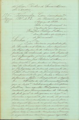 "Em cumprimento da Portaria de 10 de Março de 1859. Sobre a confirmação do Contracto que req...