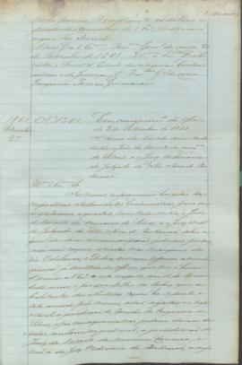 "Em cumprimento do Officio de 2 de Setembro de 1861. Ácêrca da dúvida suscitada entre o Juiz...