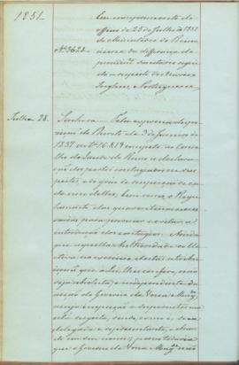 "Em cumprimento do officio de 25 de Julho de 1851 do Ministerio do Reino ácerca da differenç...