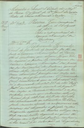 "Em cumprimento do officio de 5 d'Agosto de 1857. Sobre a representação da Camara Municipal ...
